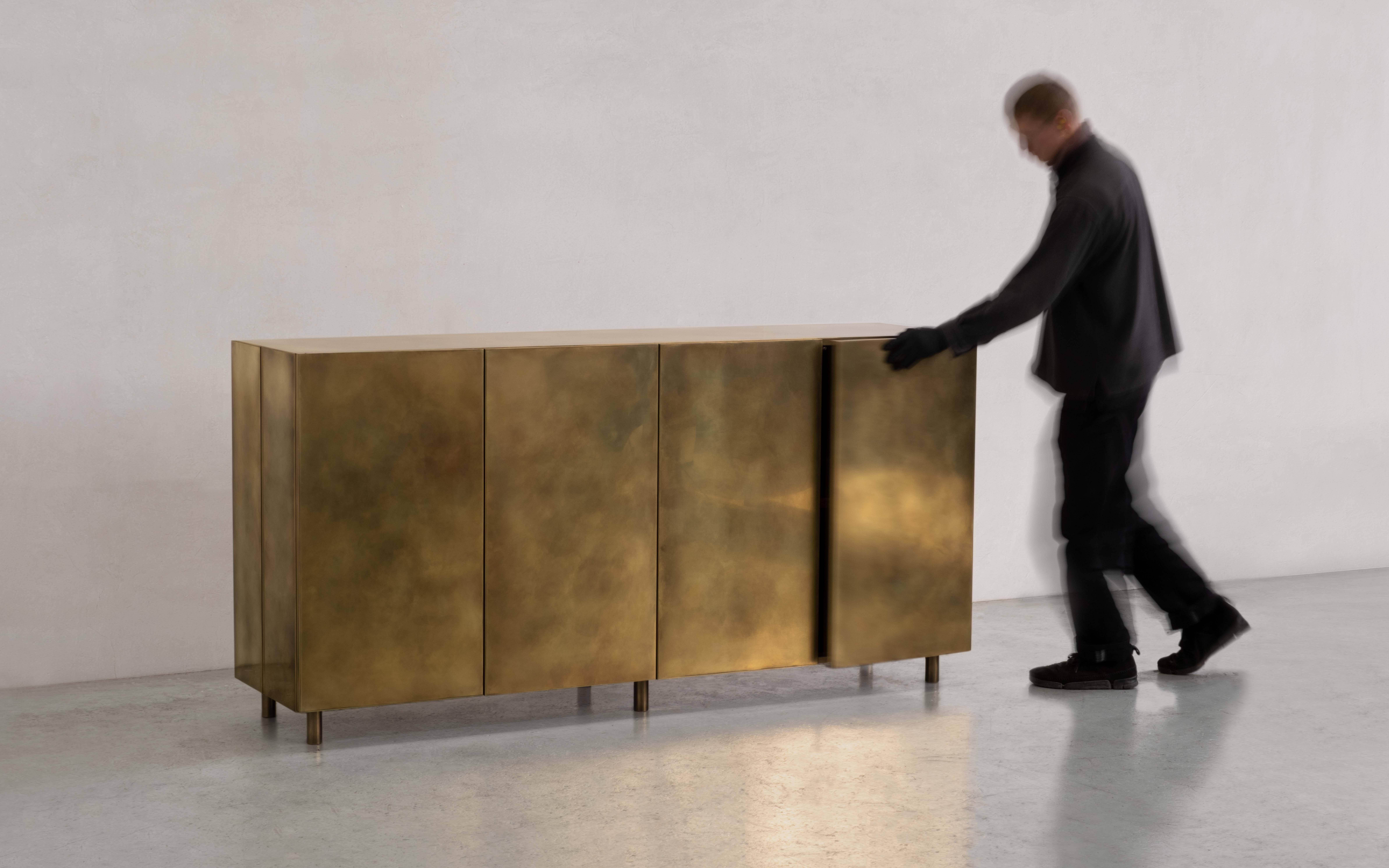 Minimalist Baron Storage Cabinet — Patinated Brass — Made in Britain For Sale