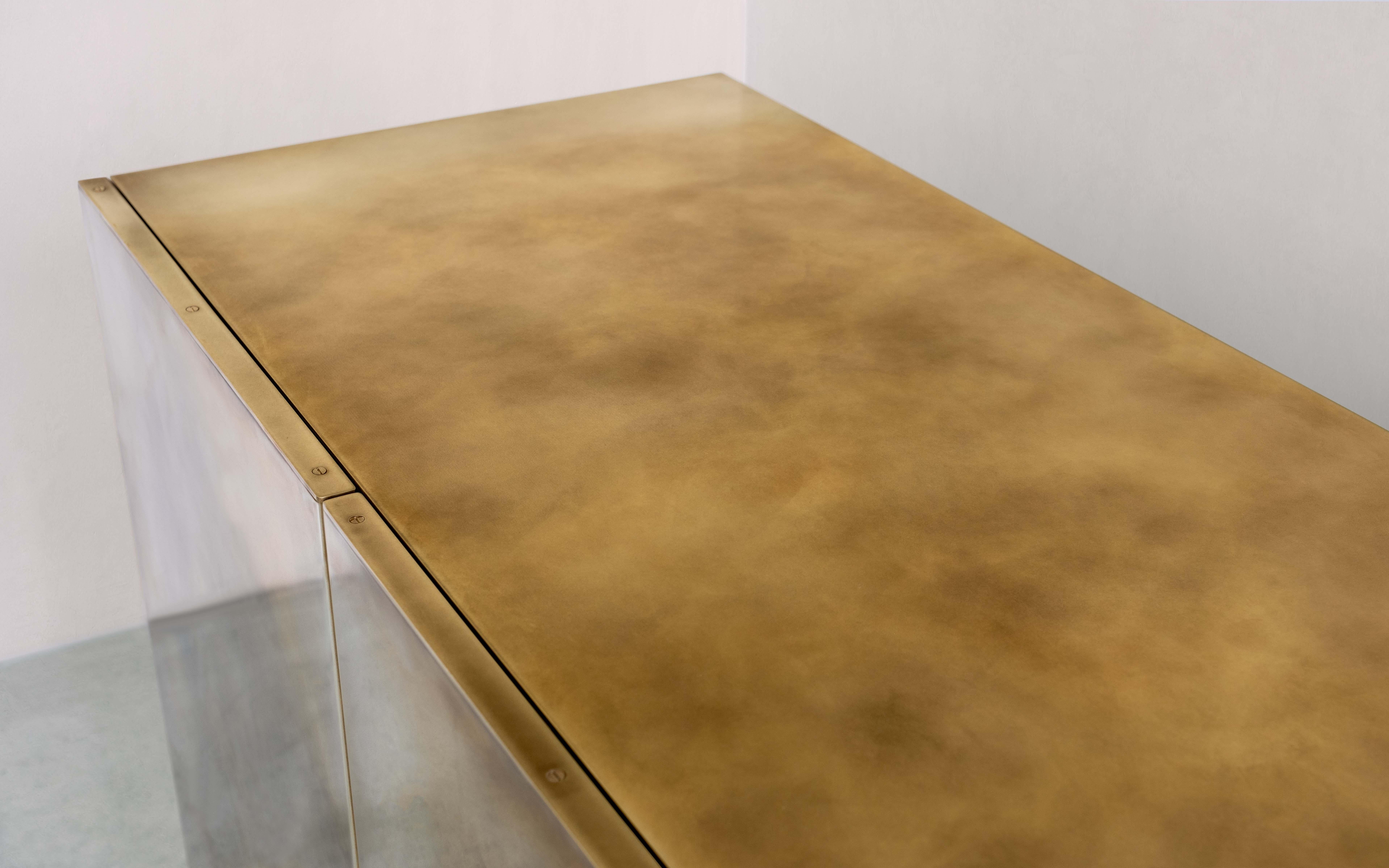 Beveled Baron Storage Cabinet — Patinated Brass — Made in Britain For Sale