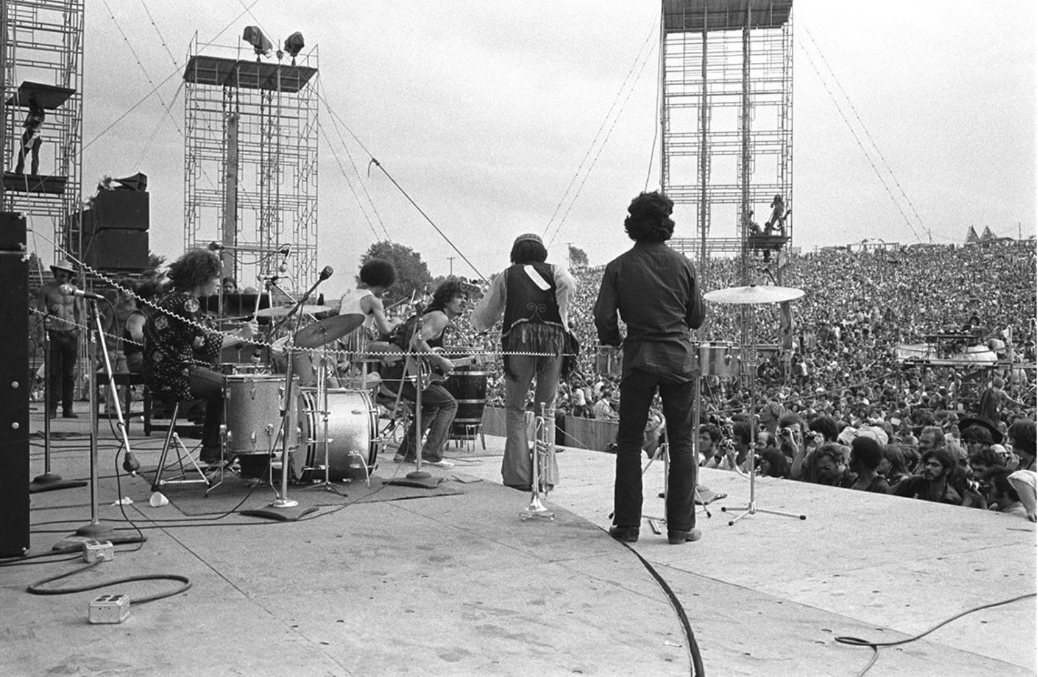 Baron Wolman Black and White Photograph - Santana, Woodstock, 1969