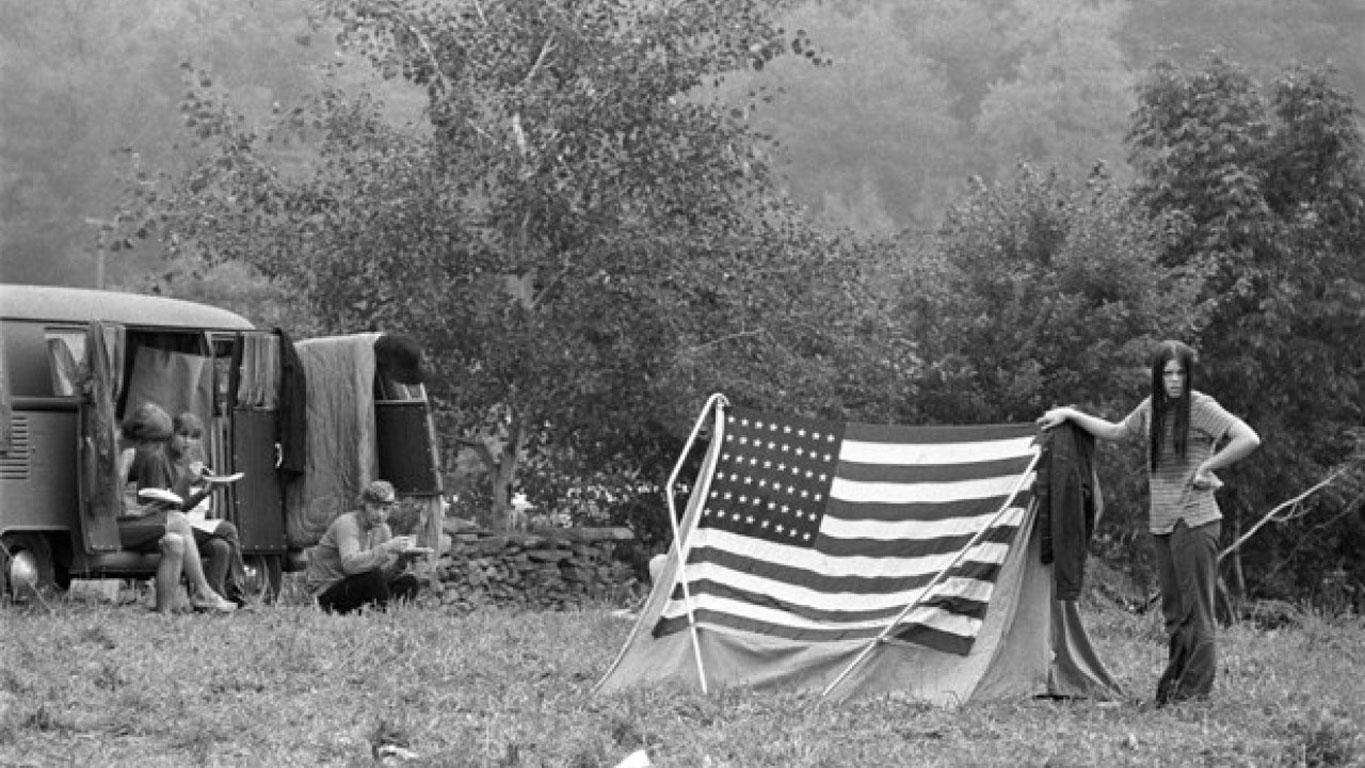Baron Wolman Black and White Photograph - Woodstock 1969, American Flag