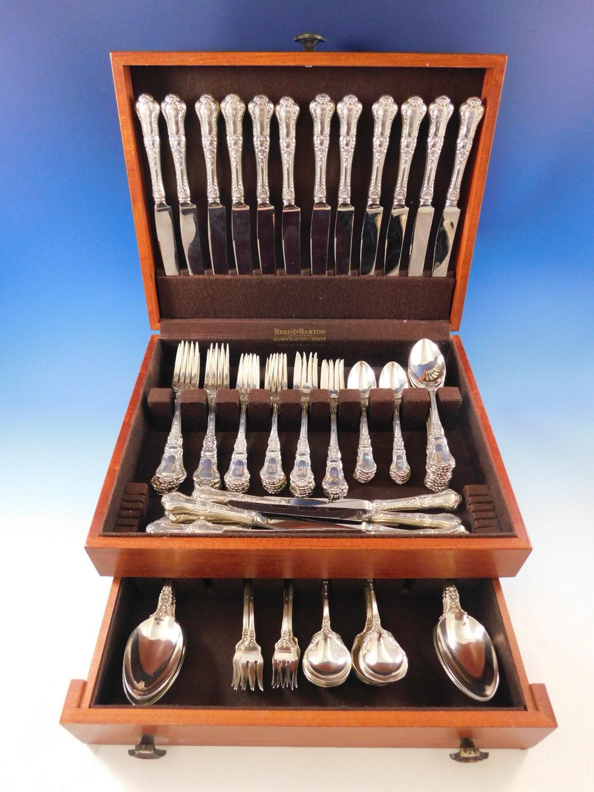 Monumental dinner and luncheon size old Baronial by Gorham sterling silver flatware set with lion motif, 120 pieces. This set includes:

12 dinner size knives, 9 3/4