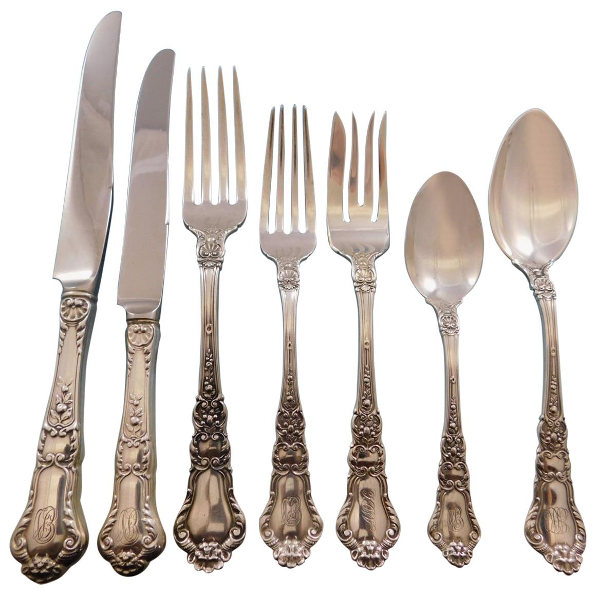 Baronial Old by Gorham Sterling Silver Flatware Set Service 120 Pc Lion Dinner For Sale