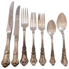 Used Baronial Old by Gorham Sterling Silver Flatware Set Service 120 Pc Lion Dinner