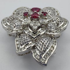 Baroque 0.78 Carat Ruby and 2.7 Carat Diamond Pendant Brooch in 18k White Gold