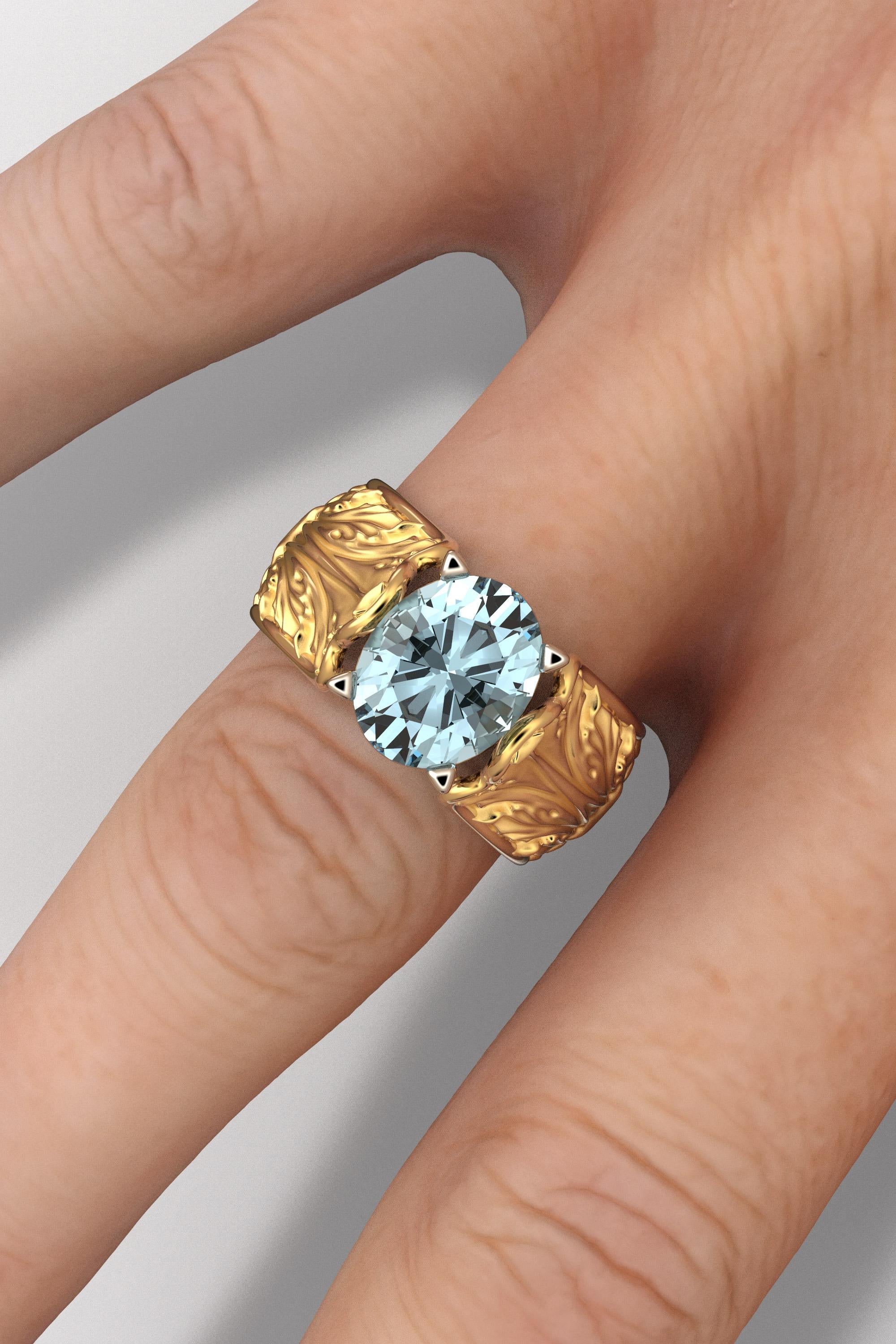 For Sale:  Baroque 14k Gold Ring with Natural Aquamarine Italian Fine Jewelry Made in Italy 5