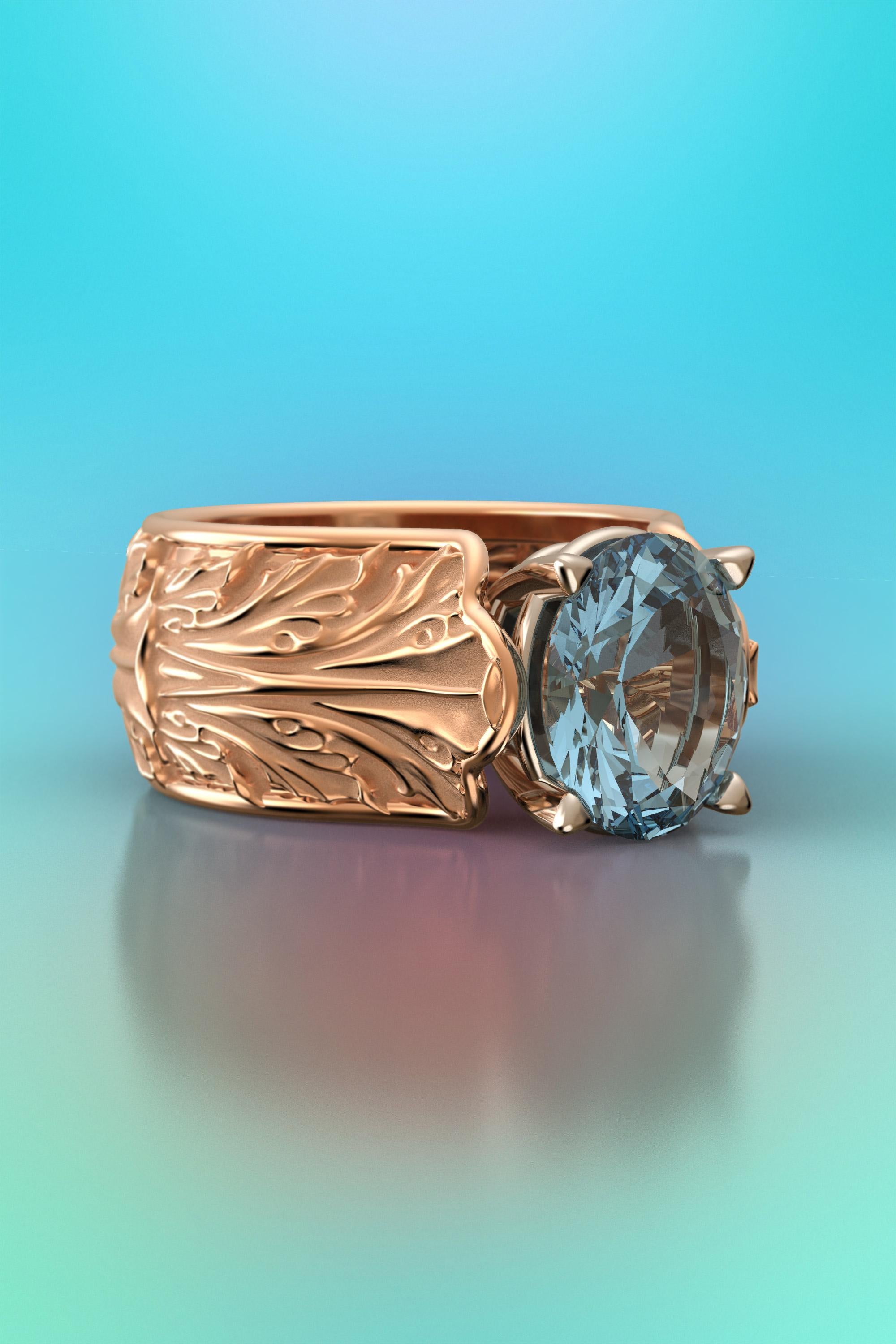 For Sale:  Baroque 14k Gold Ring with Natural Aquamarine Italian Fine Jewelry Made in Italy 6