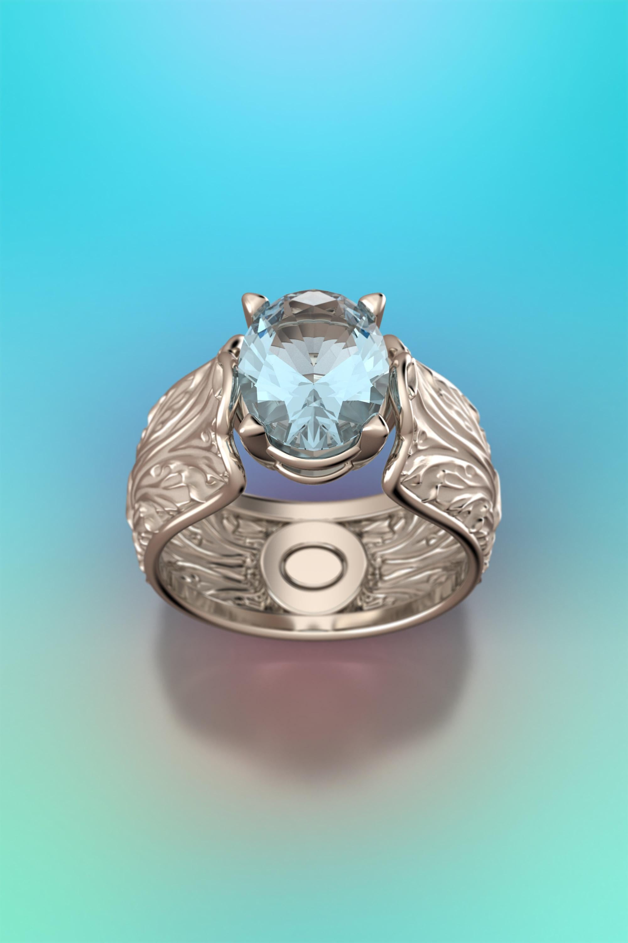 For Sale:  Baroque 14k Gold Ring with Natural Aquamarine Italian Fine Jewelry Made in Italy 8