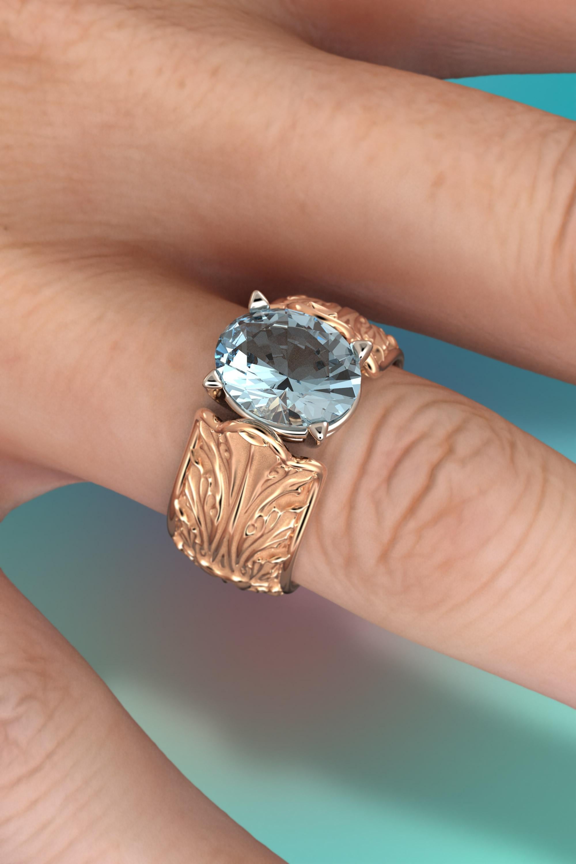For Sale:  Baroque 14k Gold Ring with Natural Aquamarine Italian Fine Jewelry Made in Italy 9