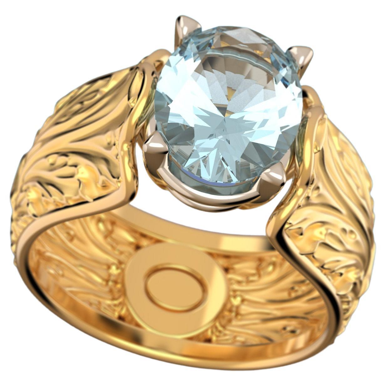 For Sale:  Baroque 14k Gold Ring with Natural Aquamarine Italian Fine Jewelry Made in Italy