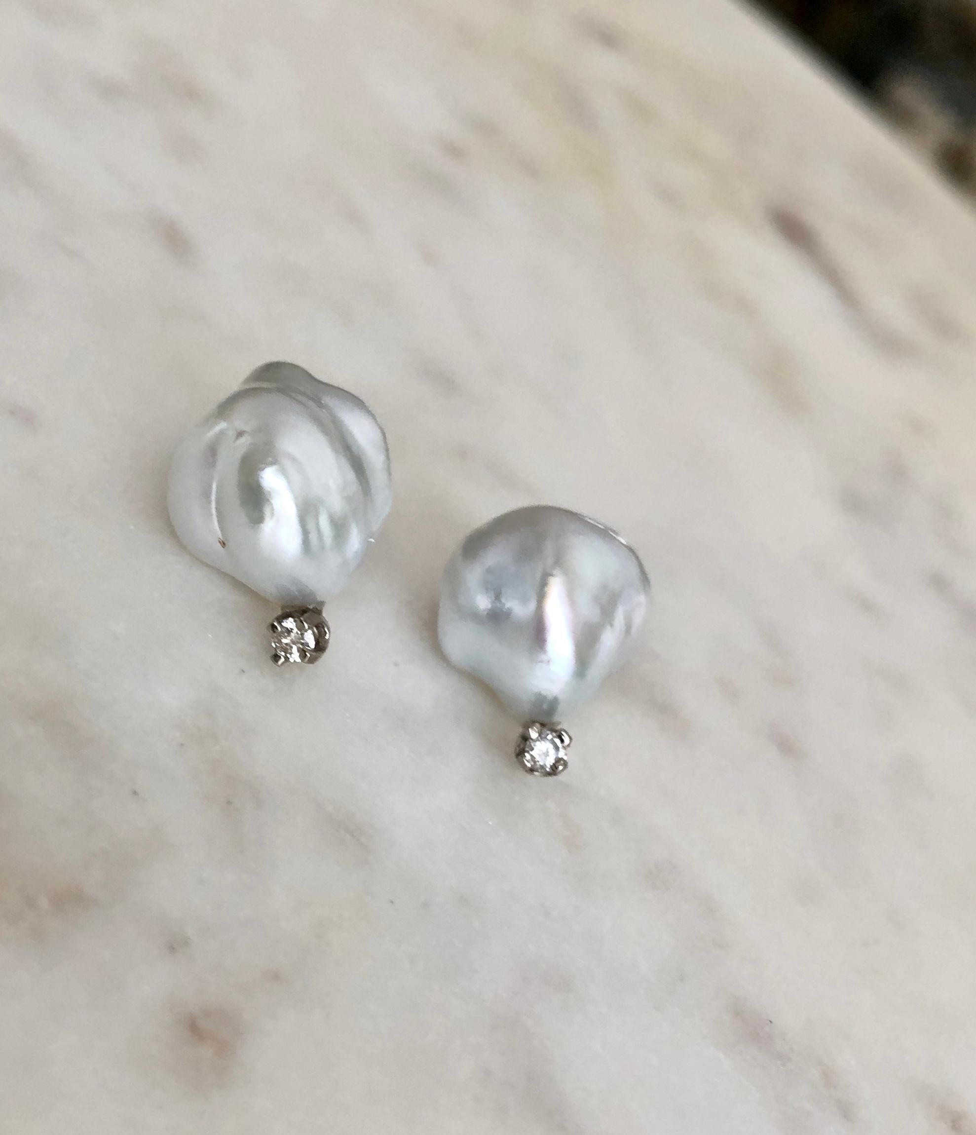 Contemporary Baroque South Sea Pearl Diamond Stud Earrings