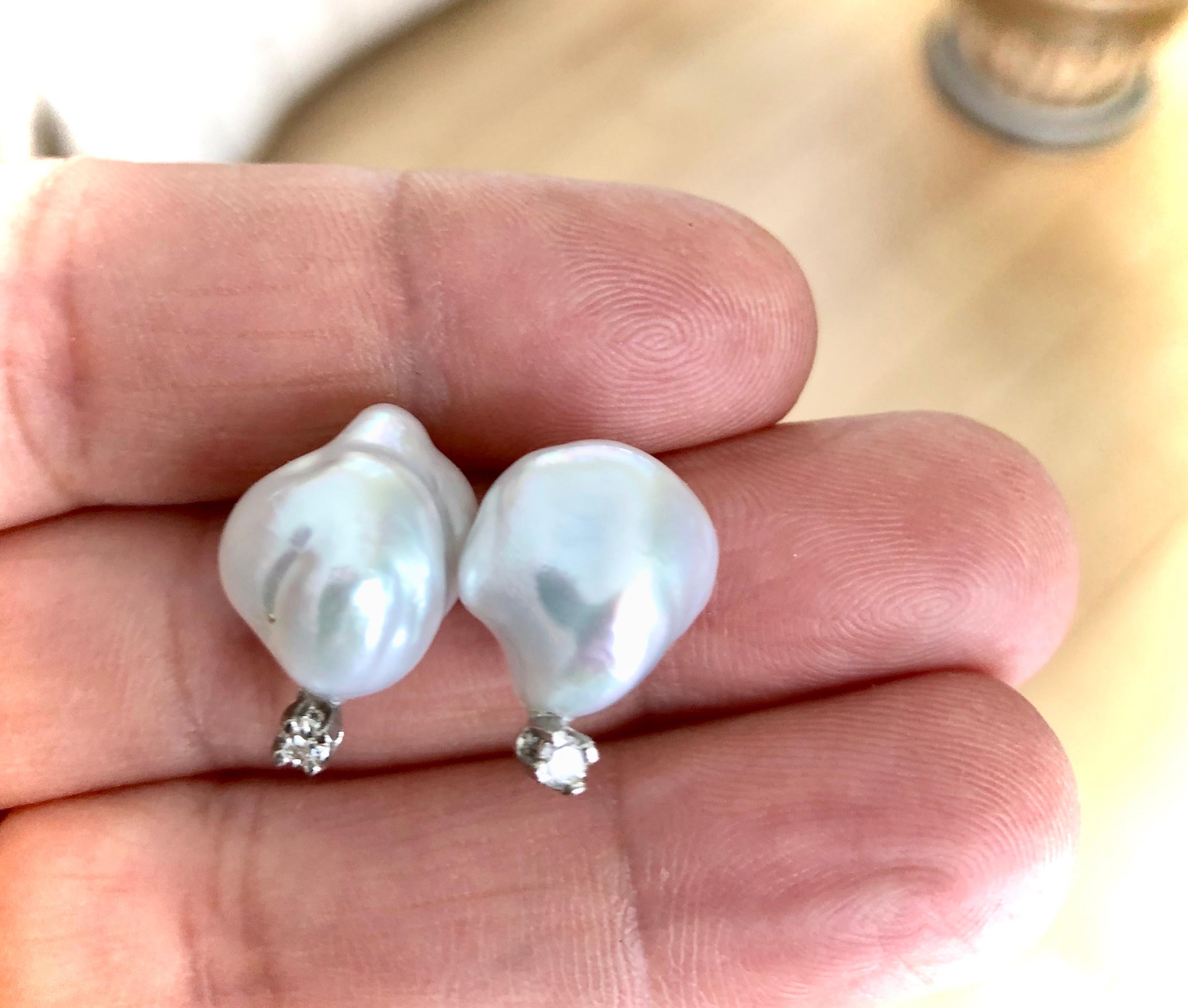 Women's Baroque South Sea Pearl Diamond Stud Earrings