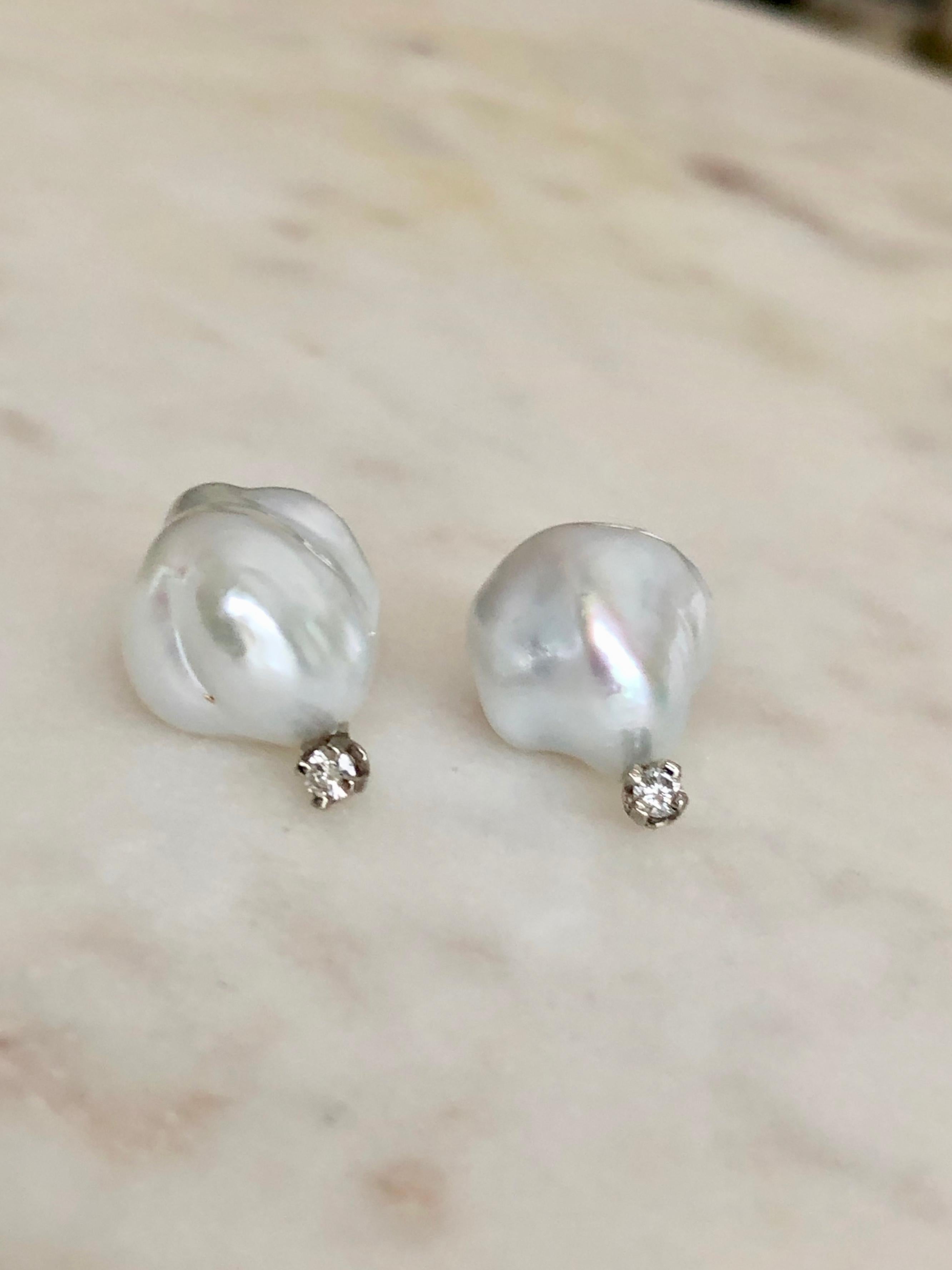 Baroque South Sea Pearl Diamond Stud Earrings 2