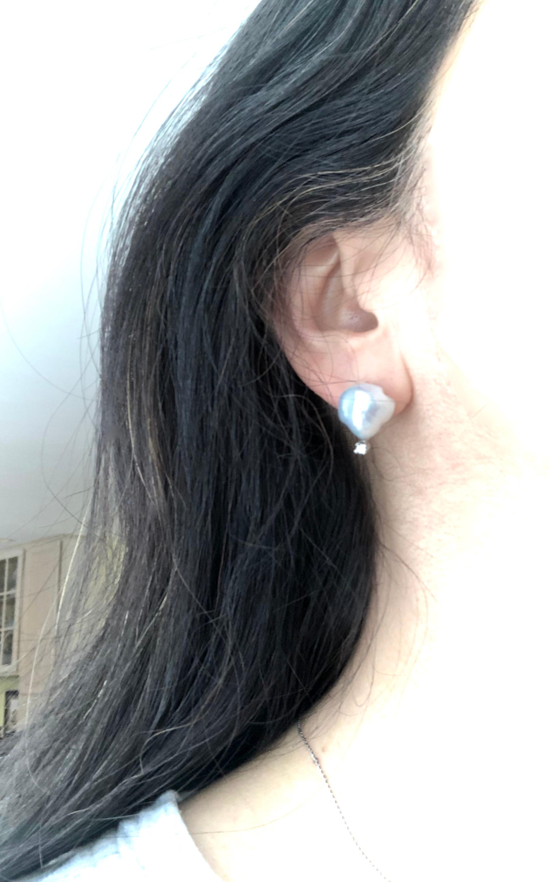 Baroque South Sea Pearl Diamond Stud Earrings 3