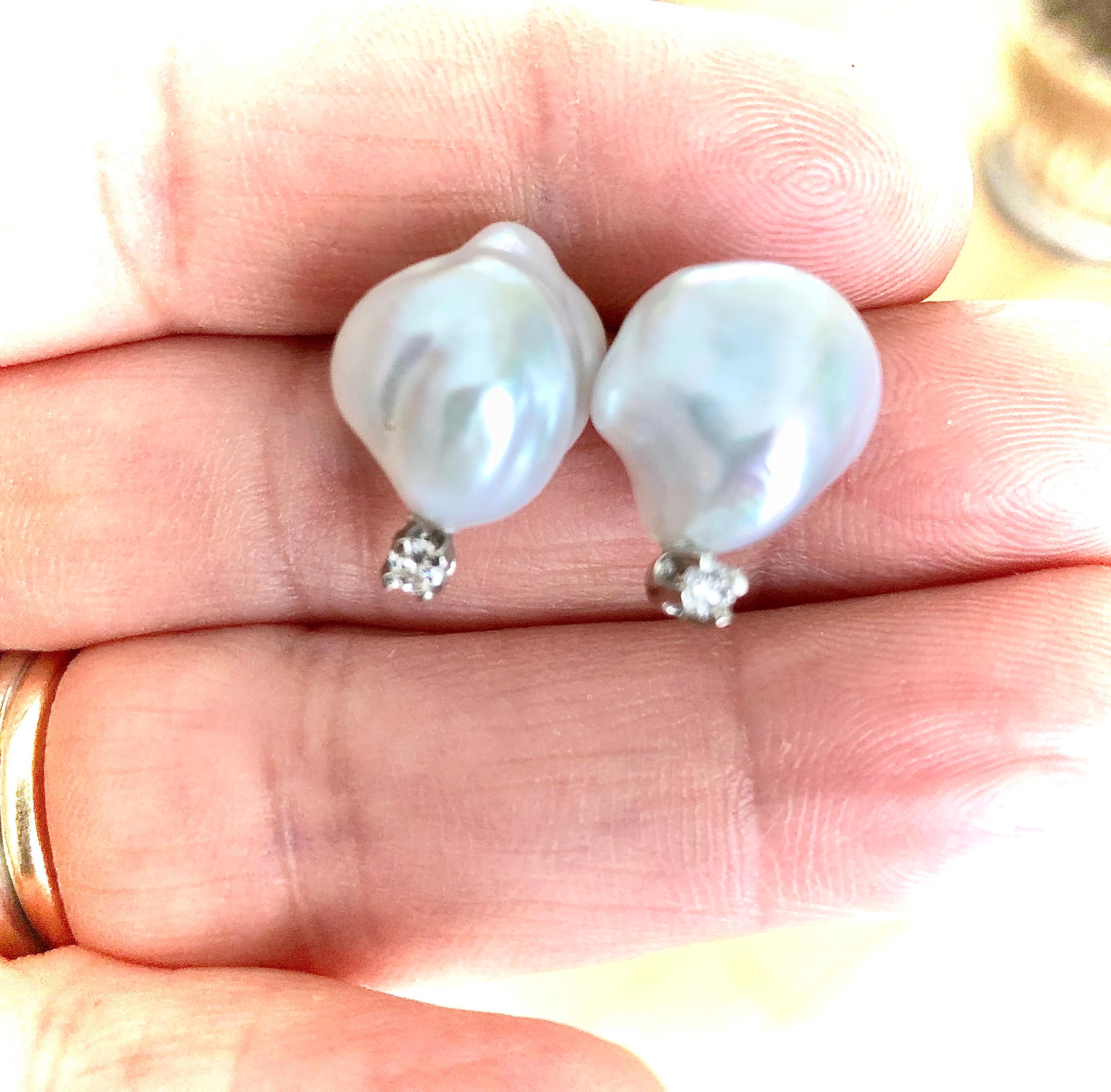 Baroque South Sea Pearl Diamond Stud Earrings 4