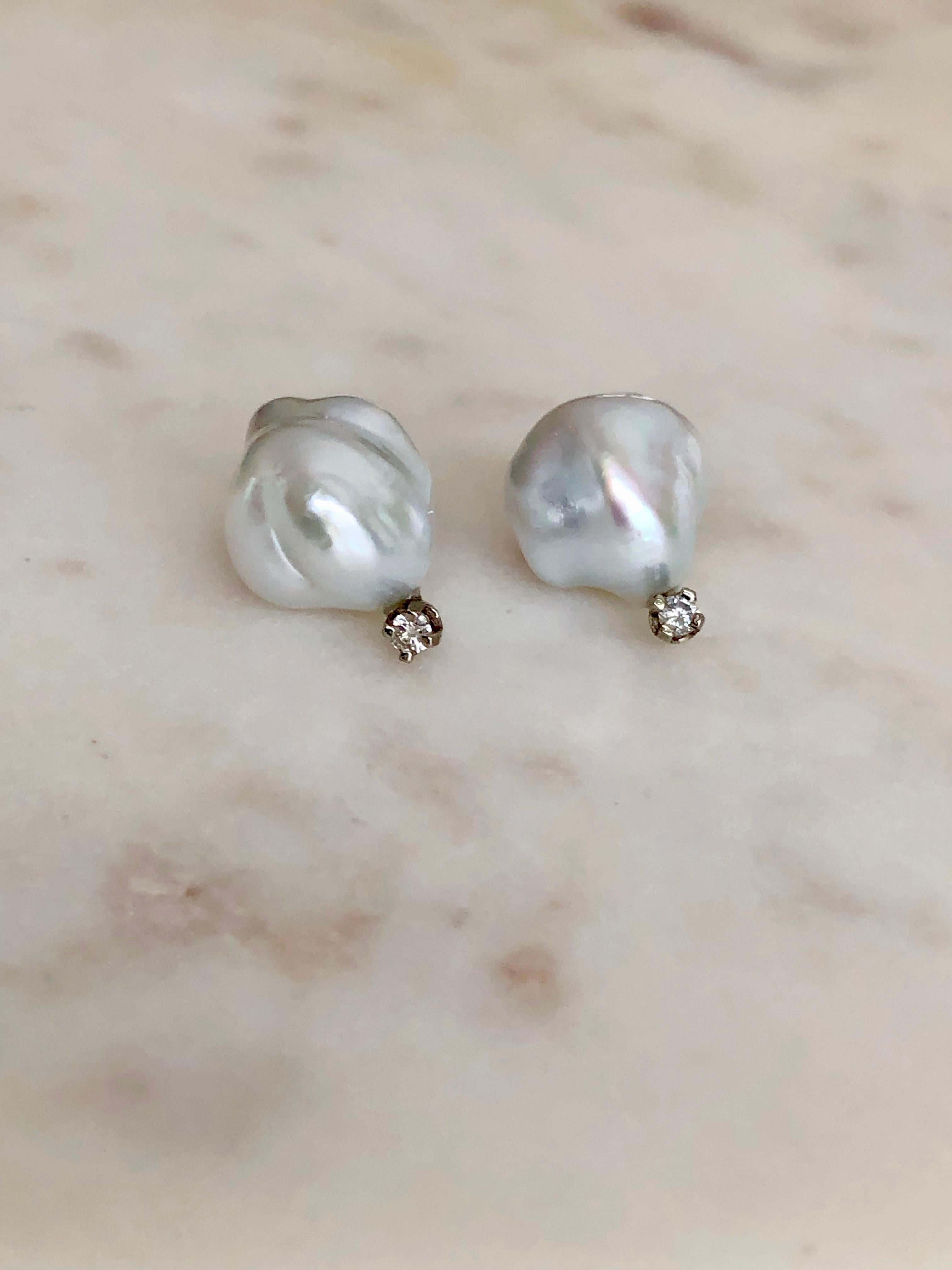 Baroque South Sea Pearl Diamond Stud Earrings 5