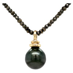 Baroque Tahitian Pearl Fob with Stacked Yellow Gold Cap & Pyrite Chain