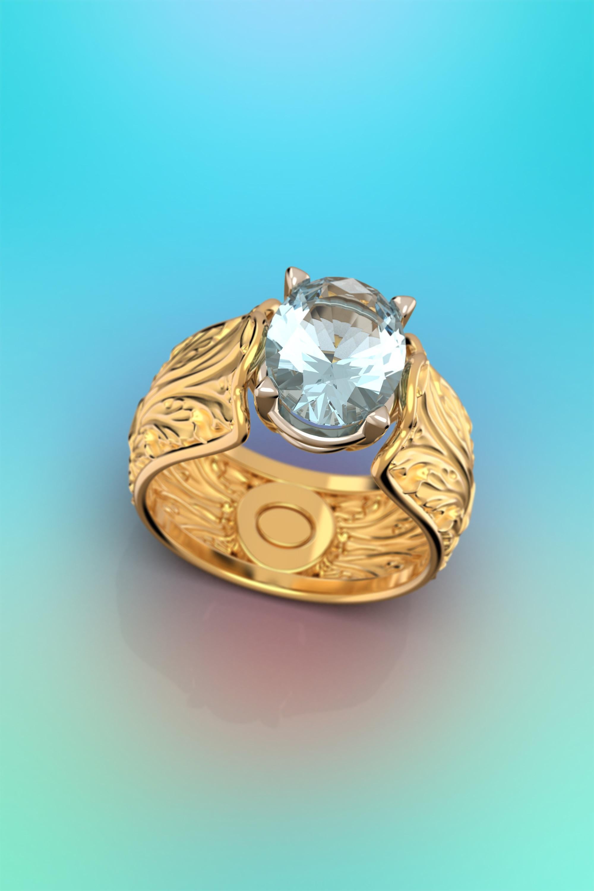 For Sale:  Baroque 18k Gold Ring with Natural Aquamarine Italian Fine Jewelry Made in Italy 2