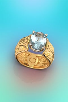 Baroque 18k Gold Ring with Natural Aquamarine Italian Fine Jewelry Made in Italy