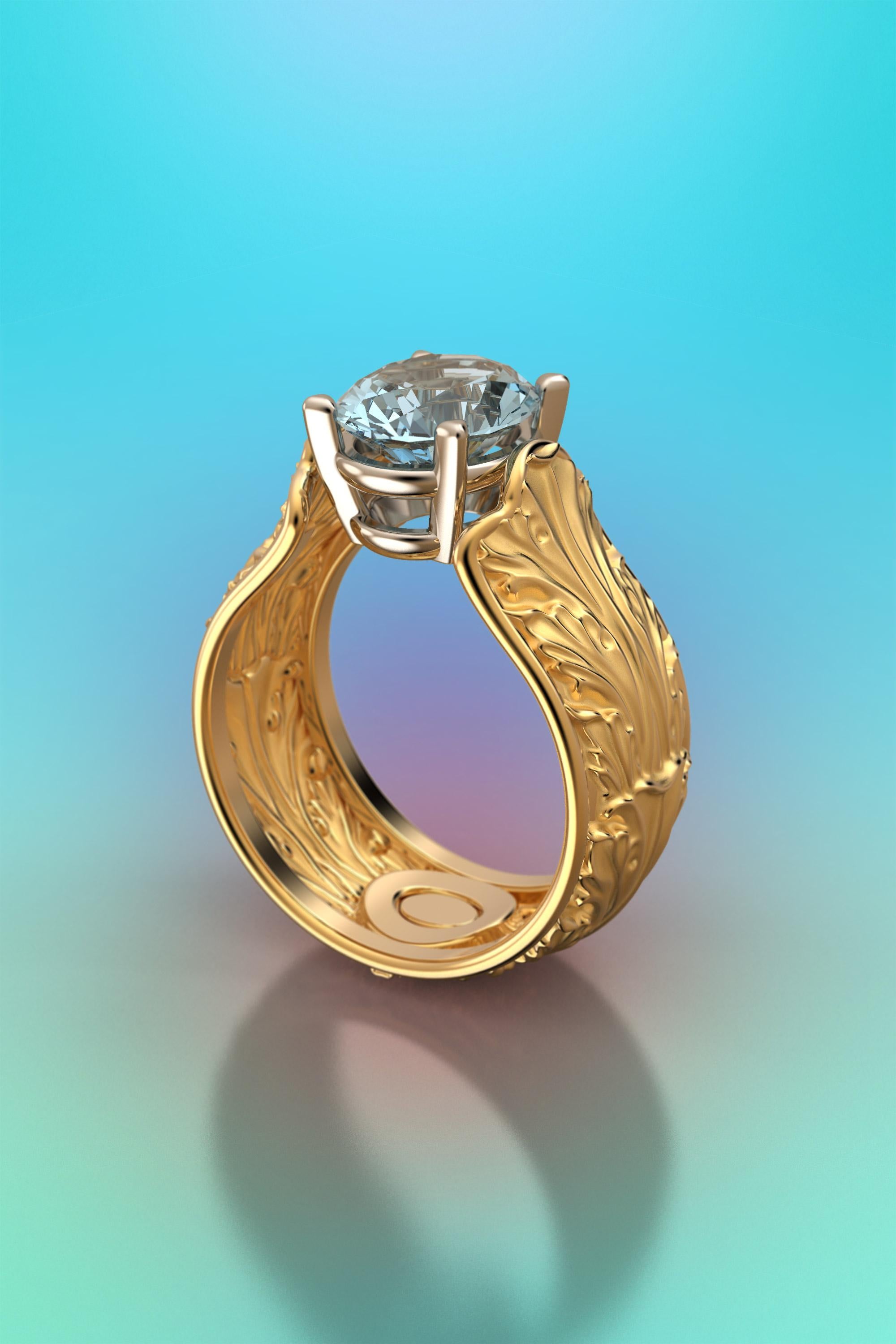 For Sale:  Baroque 18k Gold Ring with Natural Aquamarine Italian Fine Jewelry Made in Italy 3
