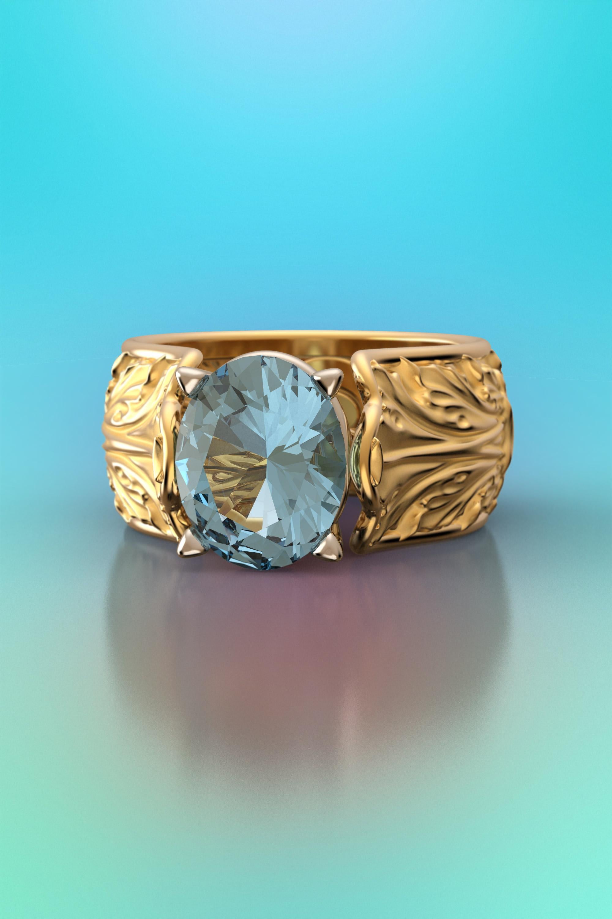 For Sale:  Baroque 18k Gold Ring with Natural Aquamarine Italian Fine Jewelry Made in Italy 5