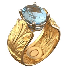 Baroque 18k Gold Ring with Natural Aquamarine Italian Fine Jewelry Made in Italy