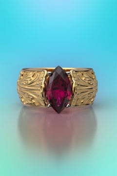 Baroque 18k Gold Ring with Natural Rhodolite Garnet Italian Fine Jewelry