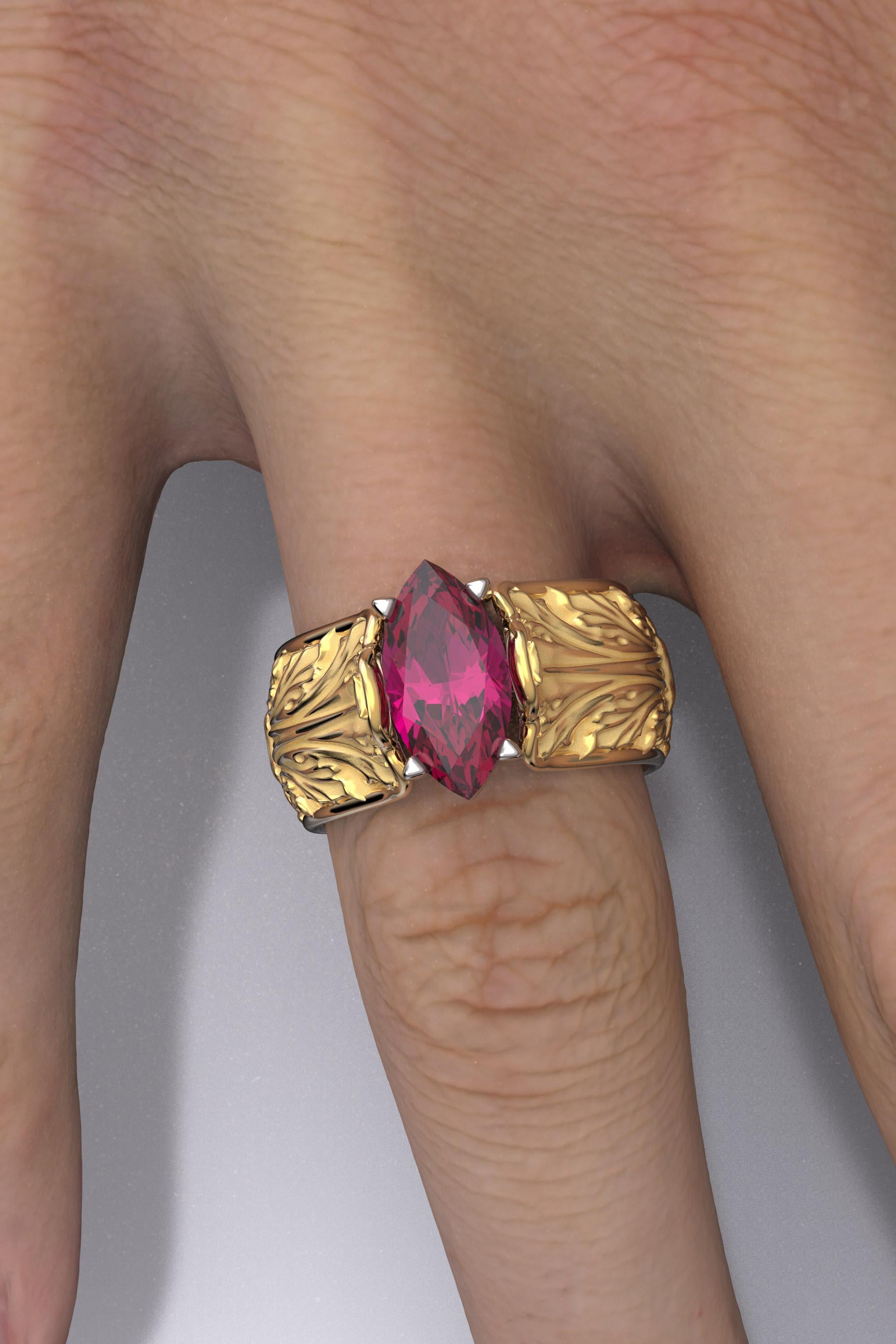 En venta: Anillo barroco de oro de 18k con granate rodolita natural  Joyería fina italiana  4