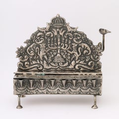 Baroque 19th Century Hand-Worked Repoussé Sterling Oil Lamp Footed Menorah