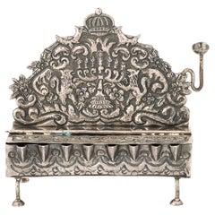 Baroque 19th Century Hand-Worked Repoussé Sterling Oil Lamp Footed Menorah
