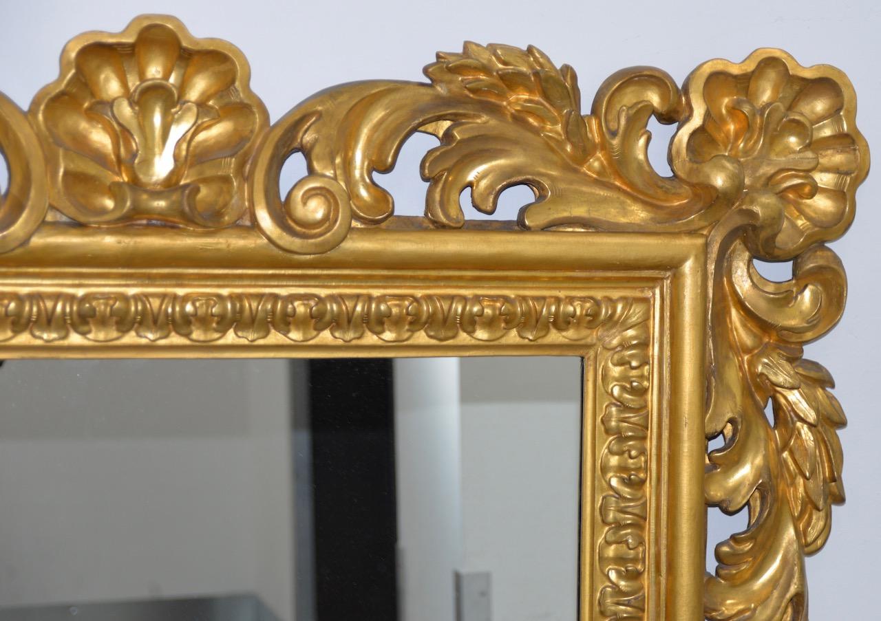 French Baroque 19th Century Monumental Hand Carved & Gilded Mirror