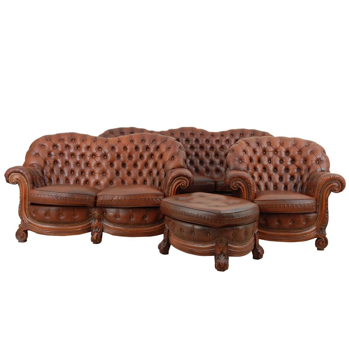 Baroque 20th Century Chesterfield Settee Special Rare to Find 3 + 2 + 1 +Ottoman For Sale