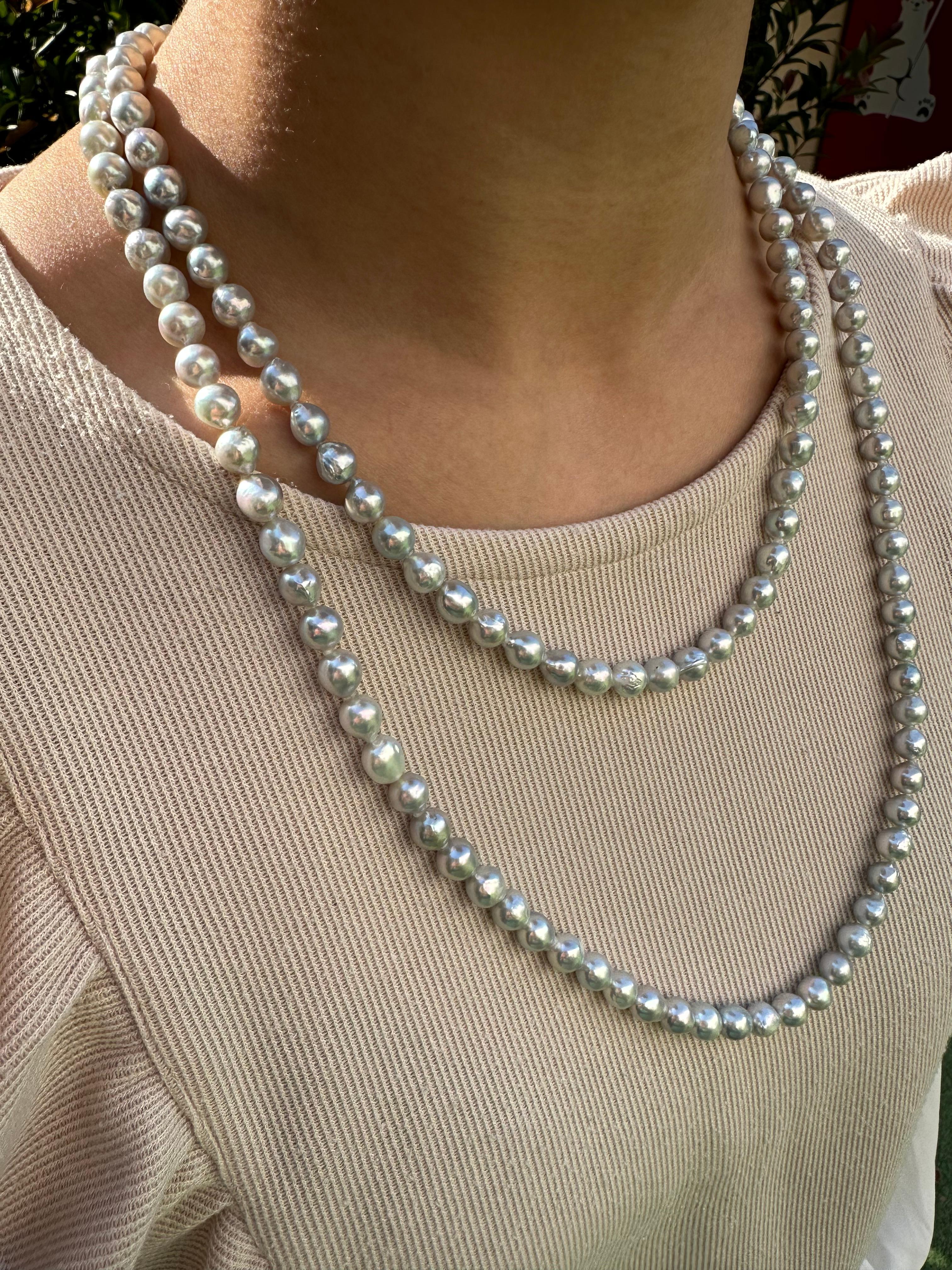 Uncut IRIS PARURE Baroque Akoya Pearl 8.0mm Necklace, Non Bleached & Non colored Pearl For Sale