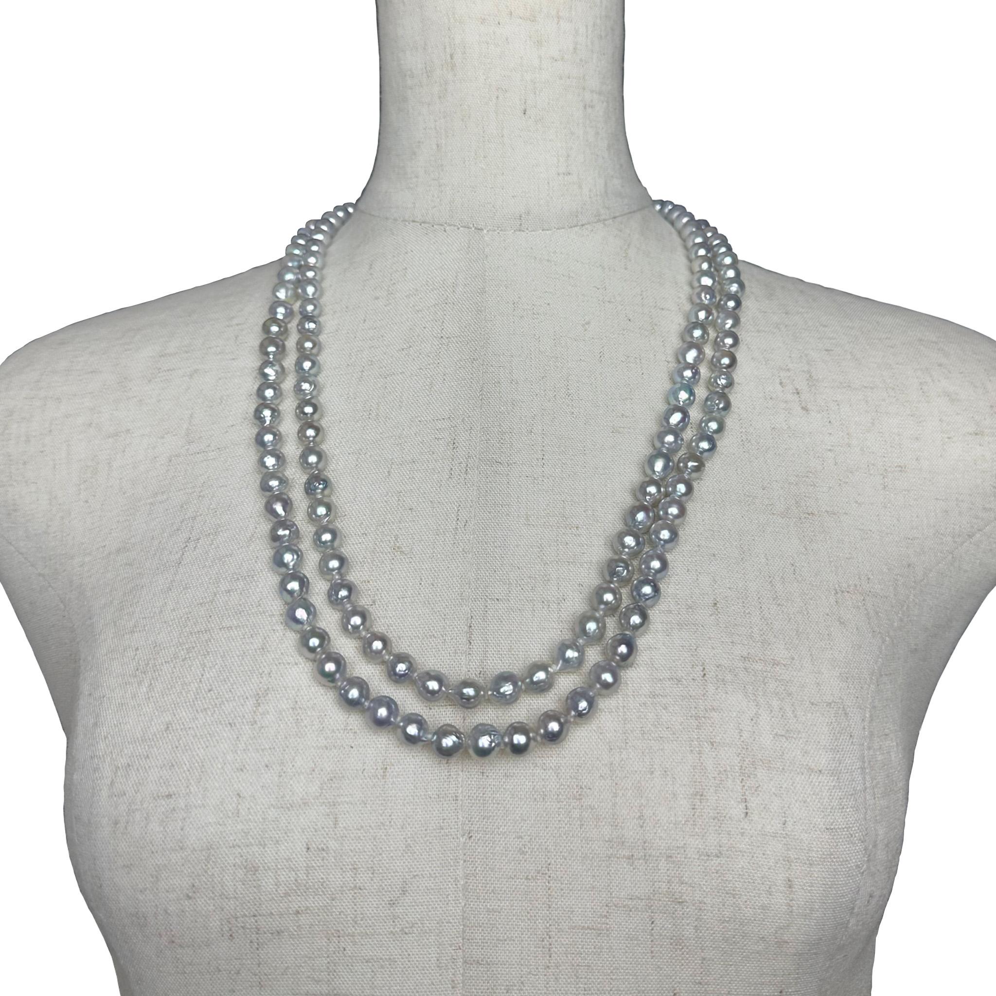 IRIS PARURE Baroque Akoya Pearl 8.0mm Necklace, Non Bleached & Non colored Pearl For Sale