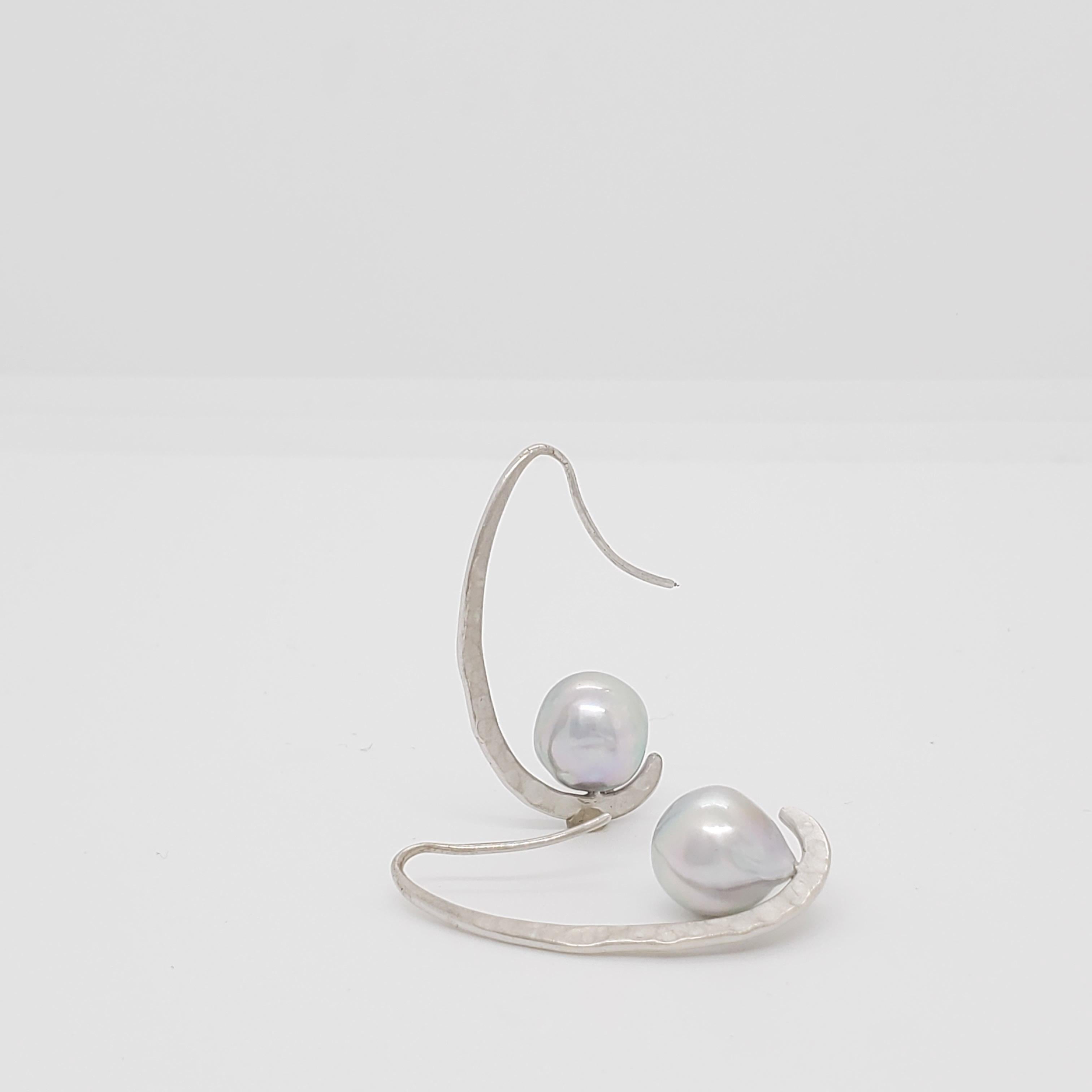 Baroque Akoya Pearl Dangle Earring in 18k White Gold For Sale 1