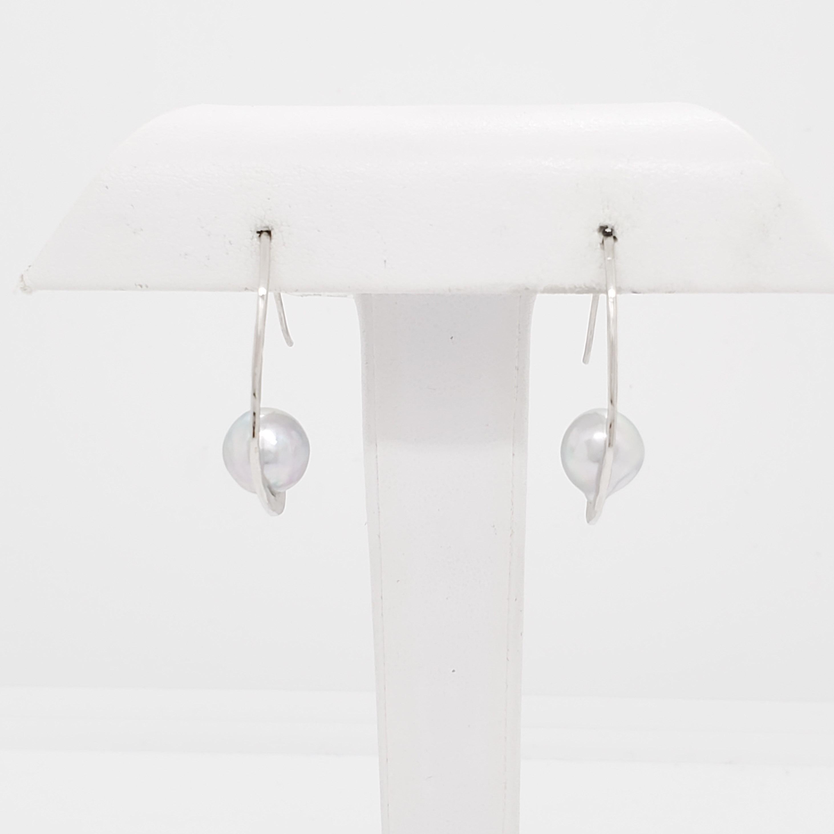 Baroque Akoya Pearl Dangle Earring in 18k White Gold For Sale 2