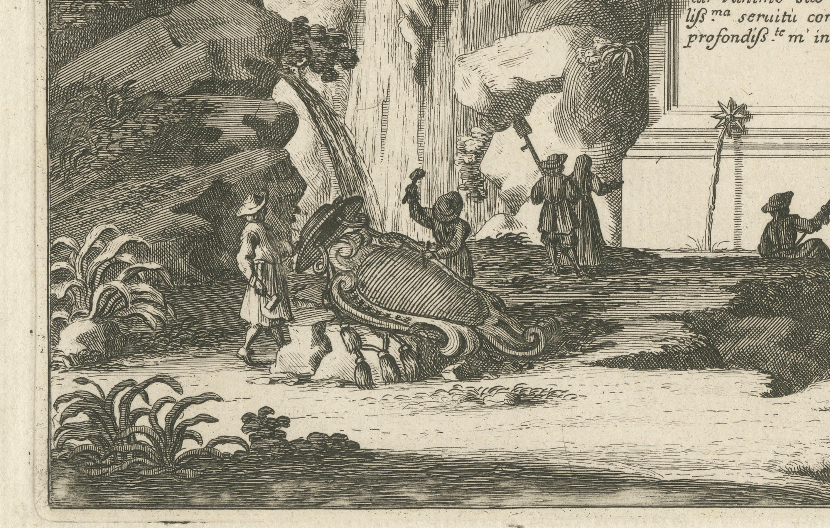 Gravure allégorique baroque avec armoiries nobles, vers 1690 Bon état - En vente à Langweer, NL