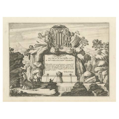 Baroque Allegorical Engraving with Noble Coat of Arms, circa 1690