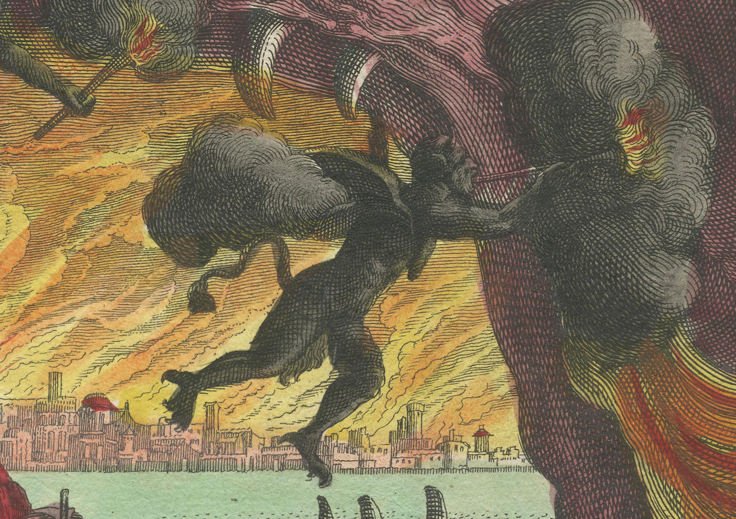 Baroque Allegory of Fire with Underworld Imagery & Demons – Optical Perspective In Fair Condition For Sale In Langweer, NL