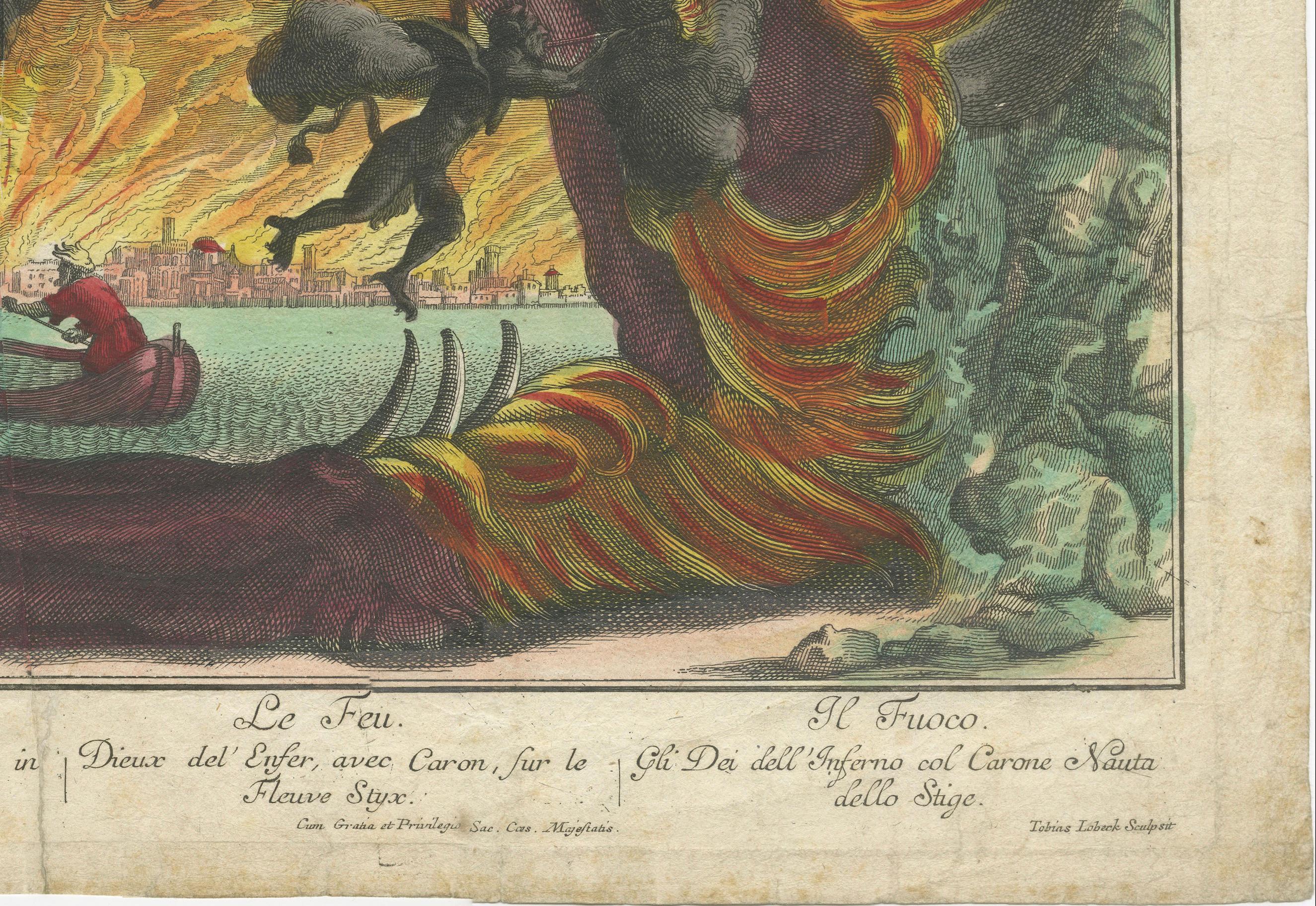 Baroque Allegory of Fire with Underworld Imagery & Demons – Optical Perspective For Sale 1