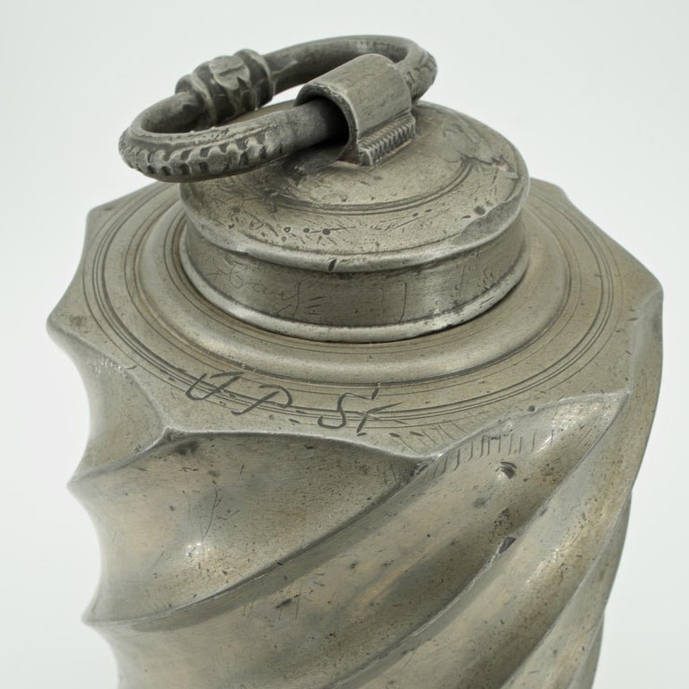 Baroque Alpine Extra Large Pewter Wine Can Flask Metalwork Decanter Flagon For Sale at 1stdibs
