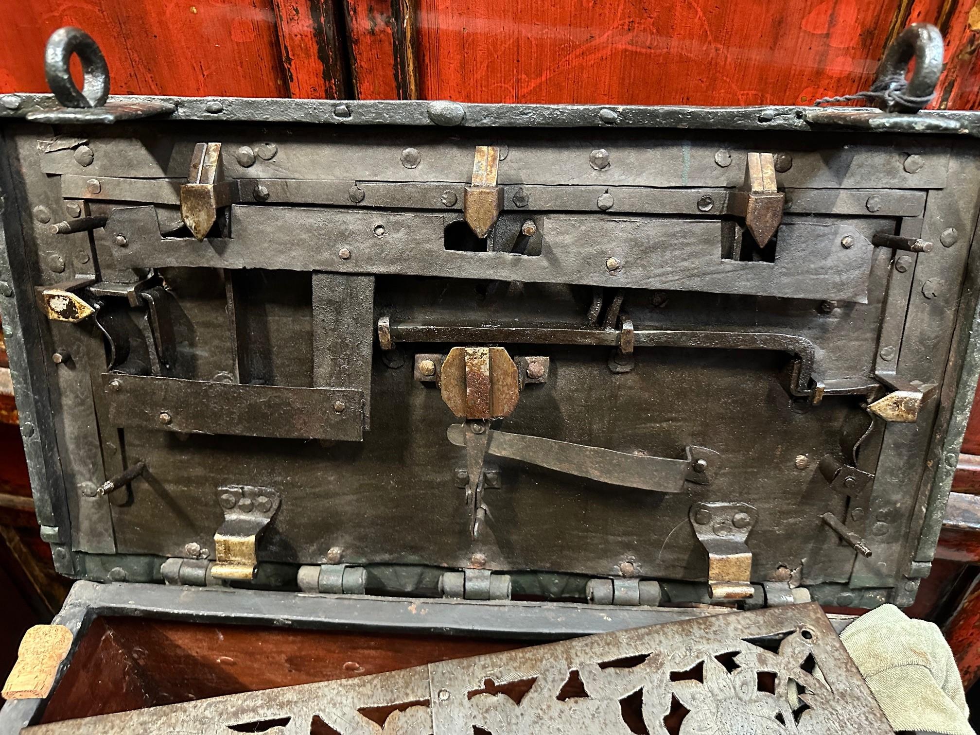 Baroque Amanda Iron Strongbox With Painted Decorations For Sale 13
