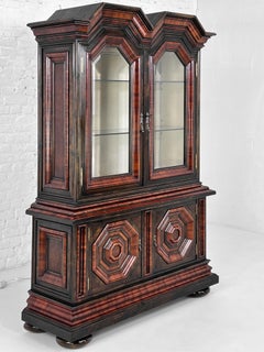 Baroque And Rococo Style Wooden Marquetry and Glass Armoire or Vitrine Cabinet