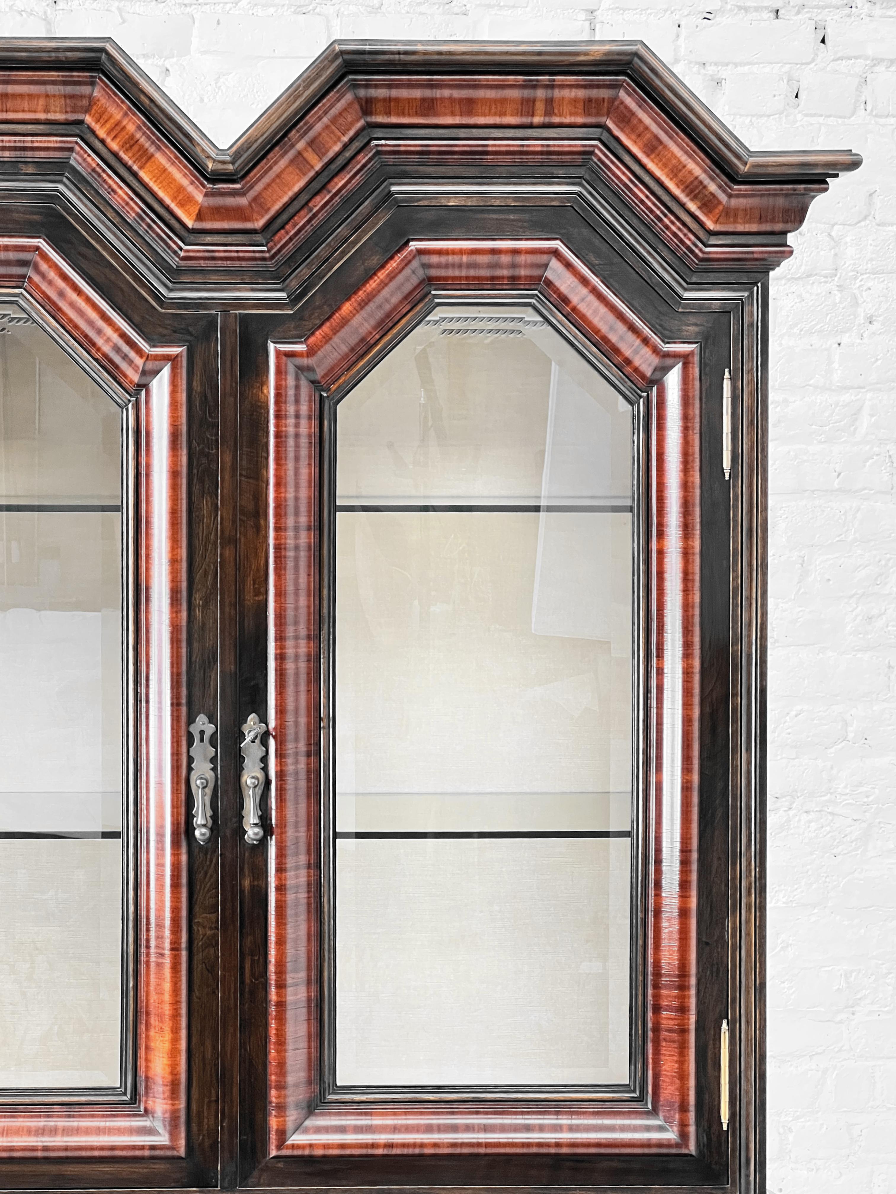 20th Century Baroque And Rococo Style Wooden Marquetry and Glass Armoire or Vitrine Cabinet For Sale