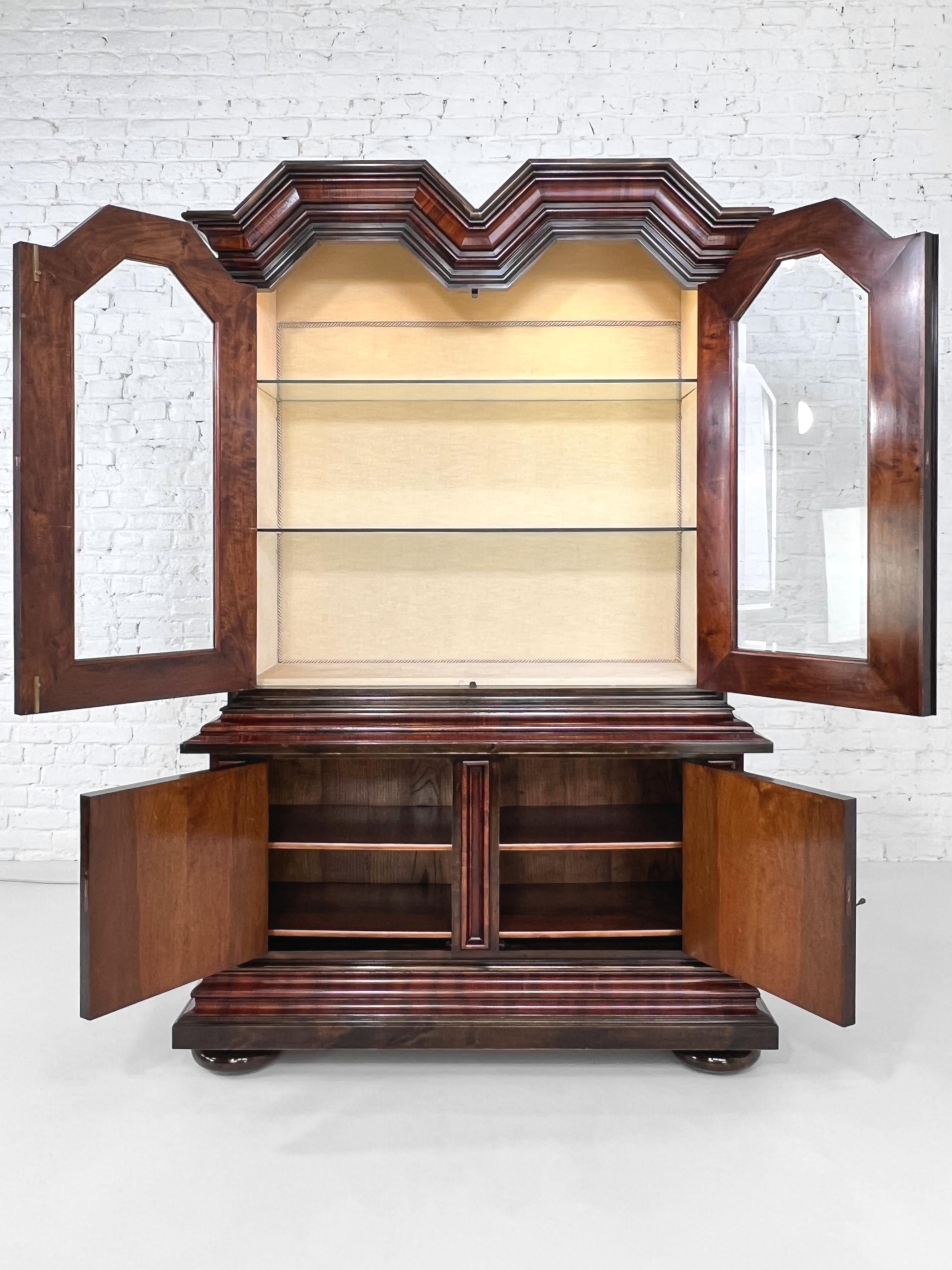 Baroque And Rococo Style Wooden Marquetry and Glass Armoire or Vitrine Cabinet For Sale 2