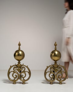 Baroque Andiron in Brass and Metal, French Design, 1820-1829, Antique
