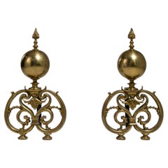 Baroque Andiron in Brass and Metal, French Design, 1820-1829, Antique
