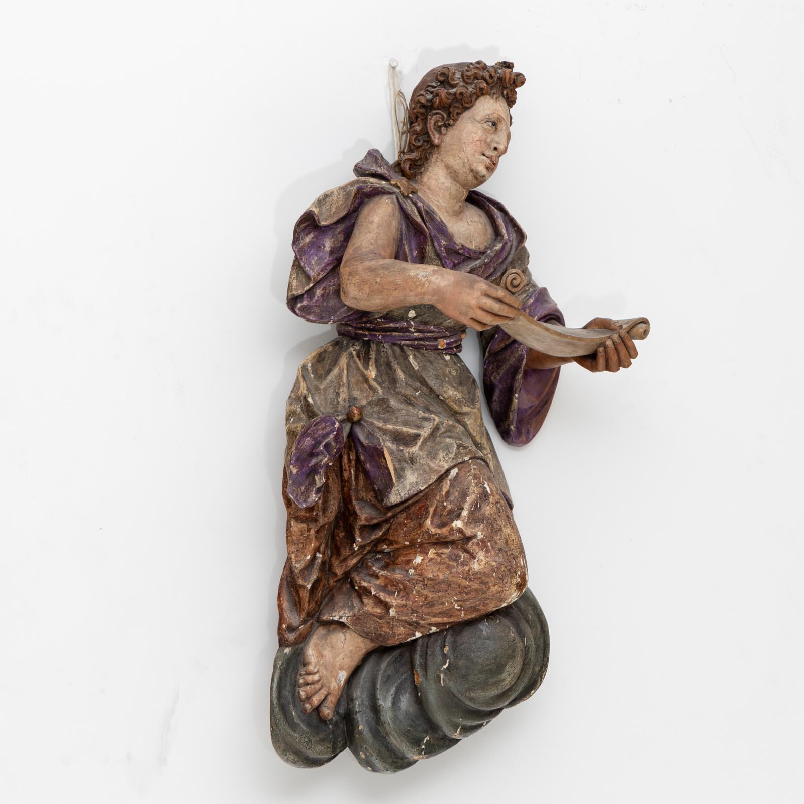 Baroque Angel with Scroll, Late 17th Century In Good Condition For Sale In Greding, DE