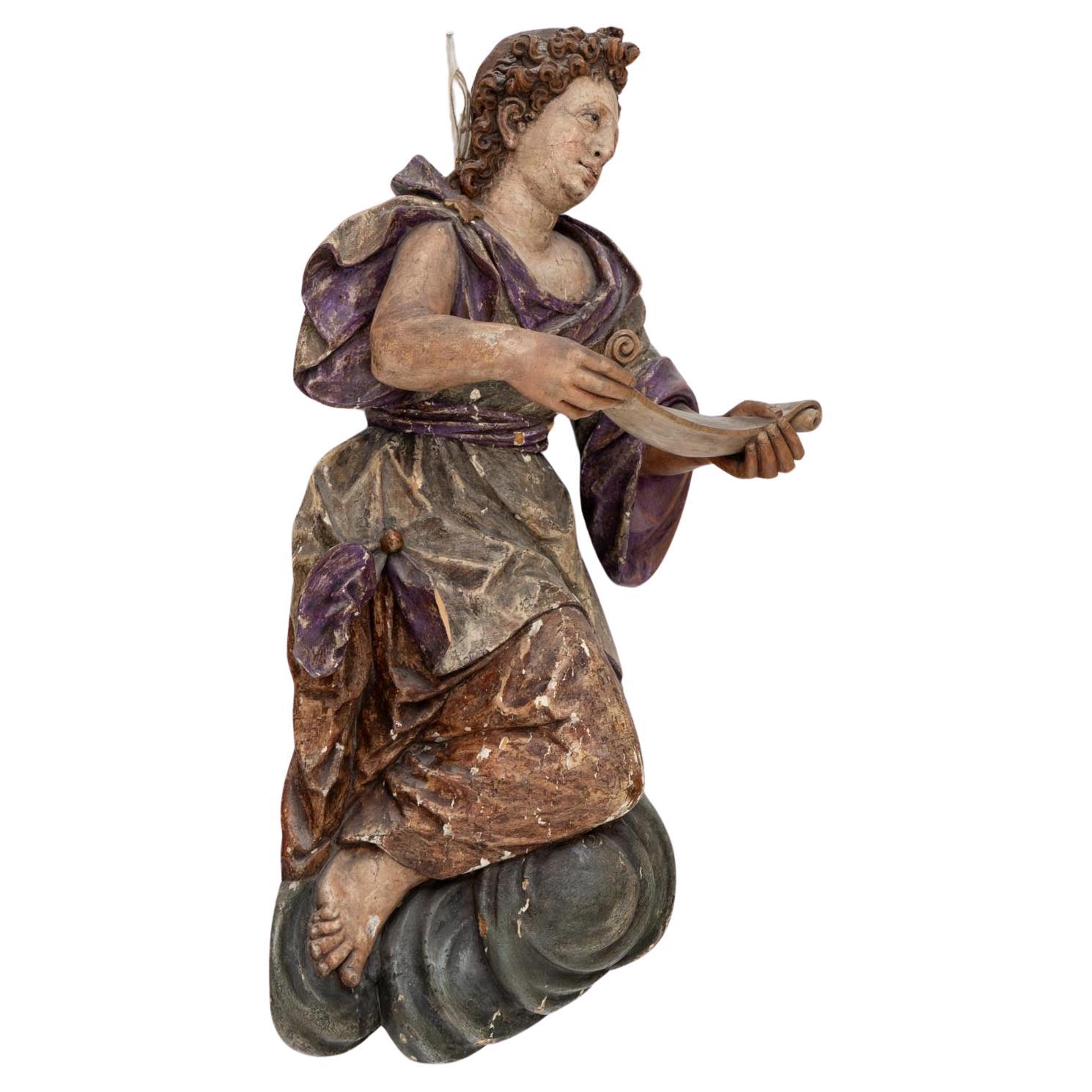 Baroque Angel with Scroll, Late 17th Century For Sale