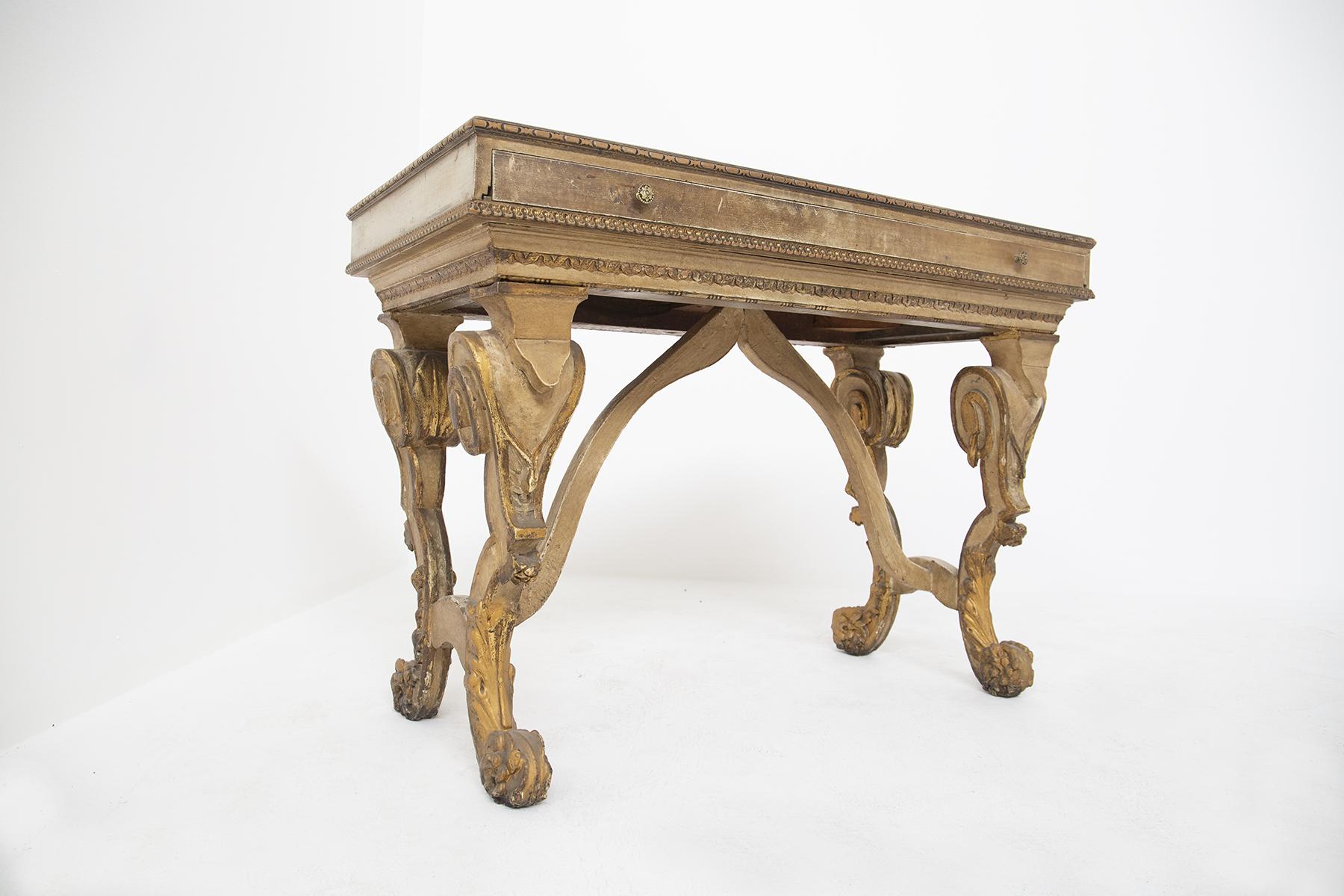 Baroque Antique Desk in Gilded Wood and Glass 3