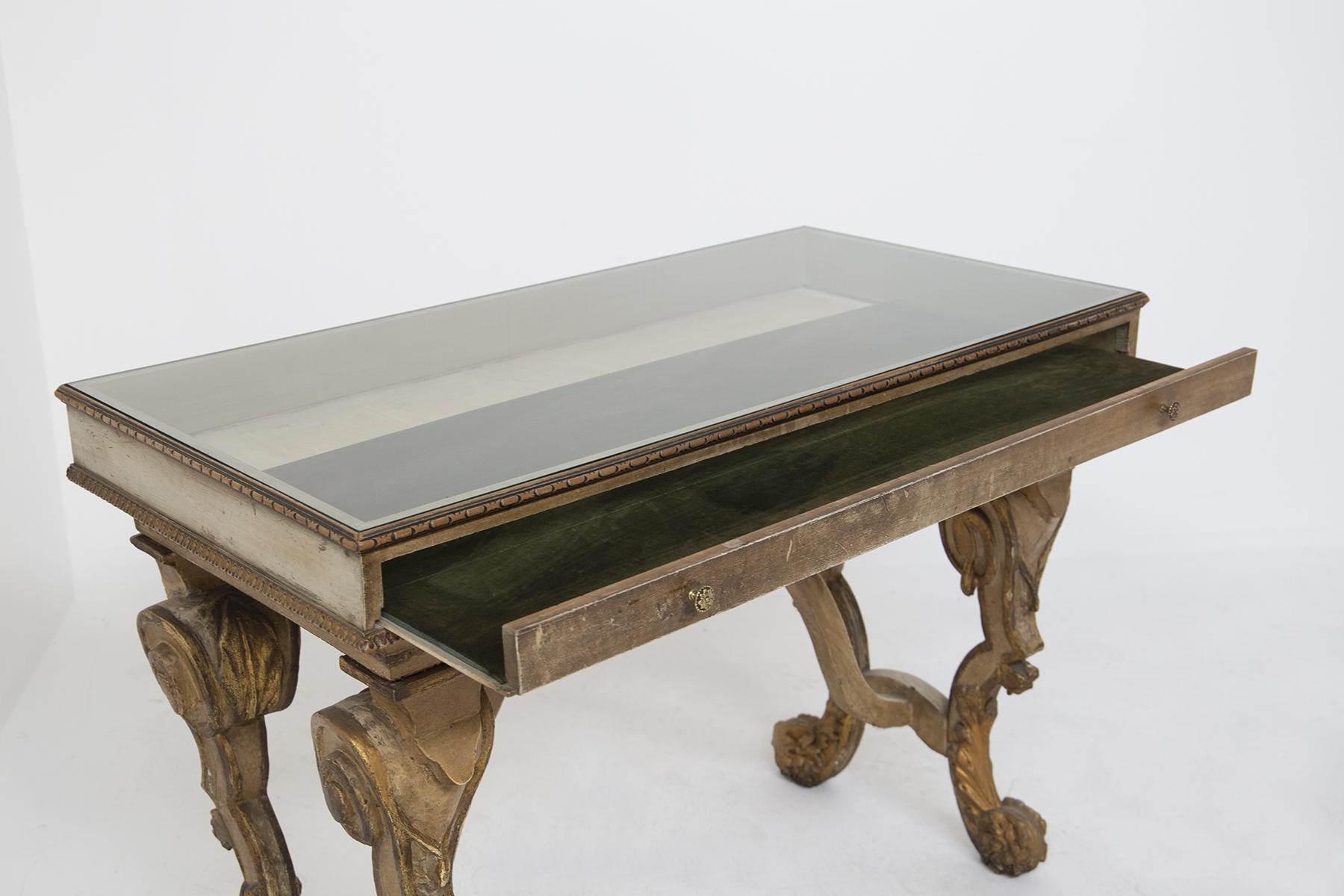 Baroque Antique Desk in Gilded Wood and Glass 1